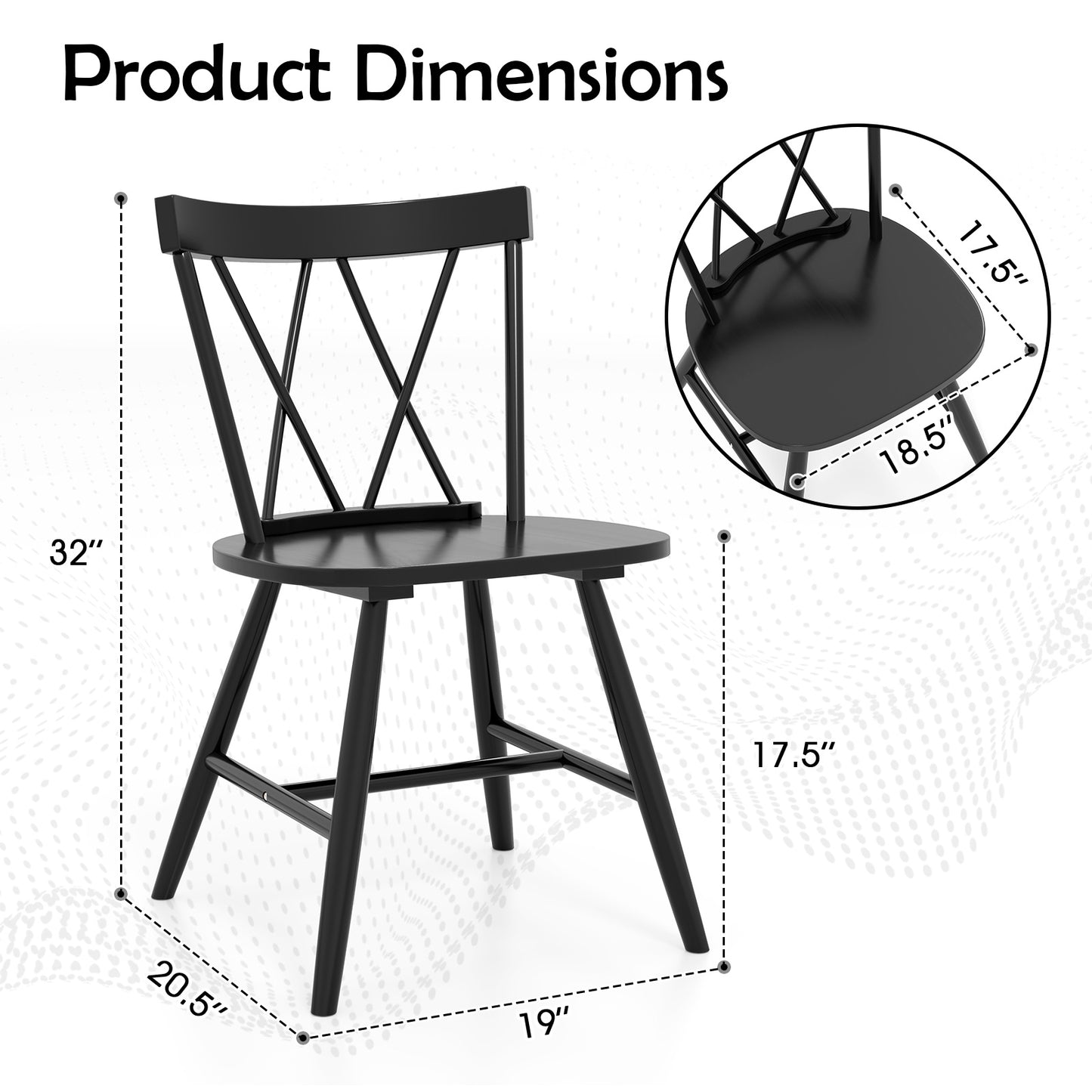 Rubber Wood Dining Chairs Set of 2 - Farmhouse Style
