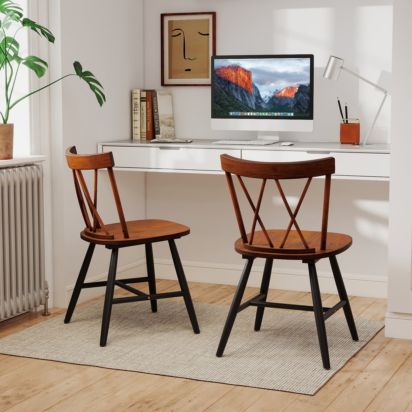 Rubber Wood Dining Chairs Set of 2 - Farmhouse Style
