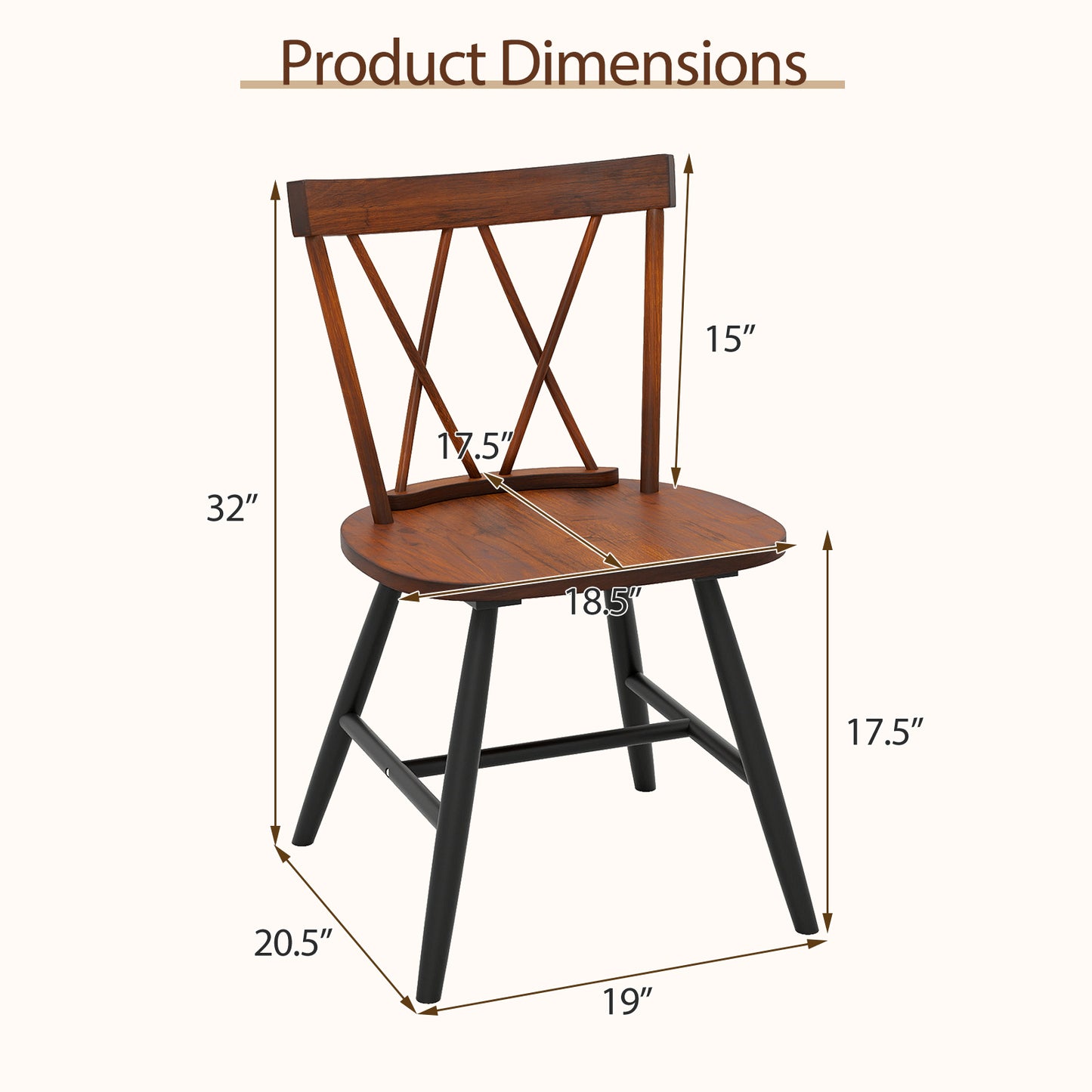 Rubber Wood Dining Chairs Set of 2 - Farmhouse Style
