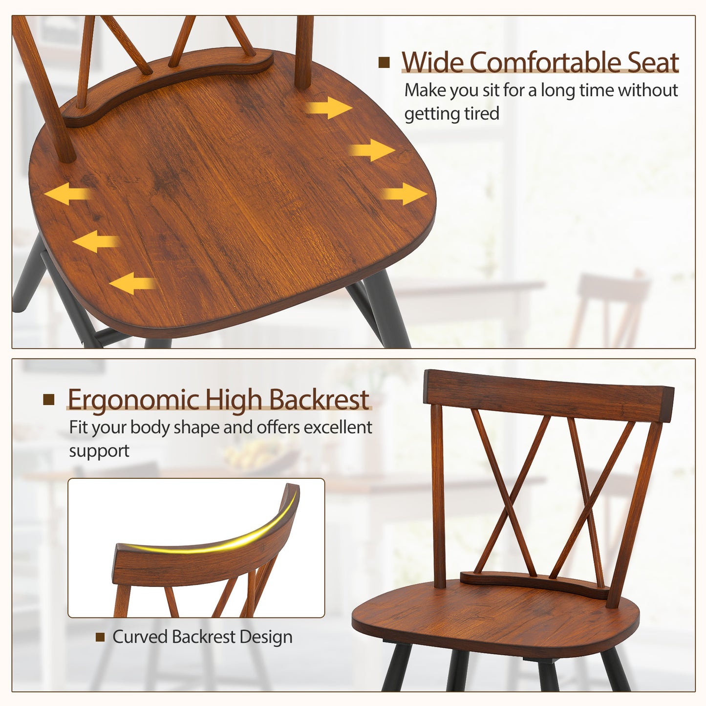 Rubber Wood Dining Chairs Set of 2 - Farmhouse Style