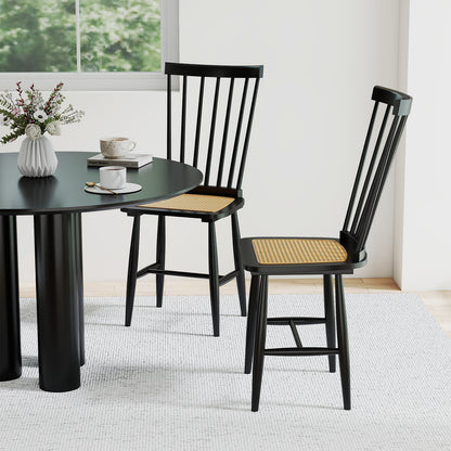 Solid Wood Dining Chairs Set of 2 with Rattan Seats