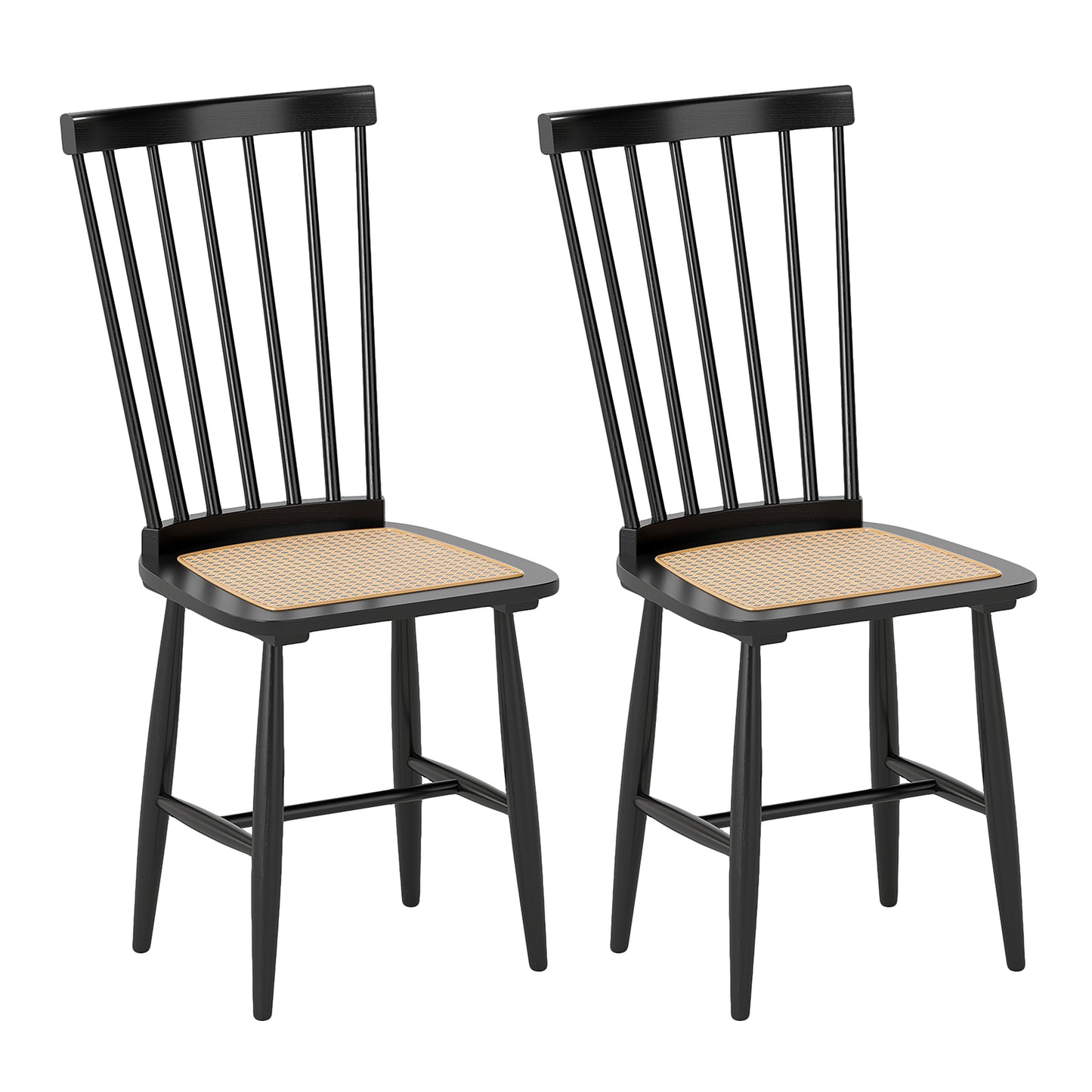 Solid Wood Dining Chairs Set of 2 with Rattan Seats