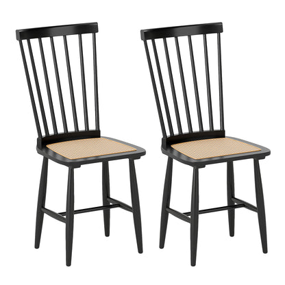 Solid Wood Dining Chairs Set of 2 with Rattan Seats