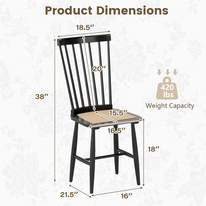 Solid Wood Dining Chairs Set of 2 with Rattan Seats