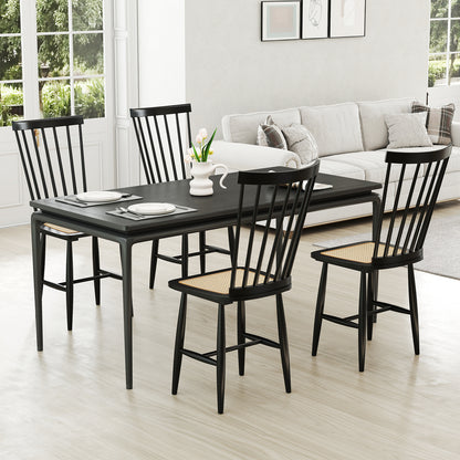 Solid Wood Dining Chairs Set of 2 with Rattan Seats