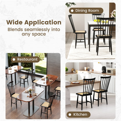 Solid Wood Dining Chairs Set of 2 with Rattan Seats