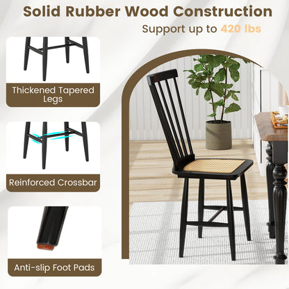 Solid Wood Dining Chairs Set of 2 with Rattan Seats
