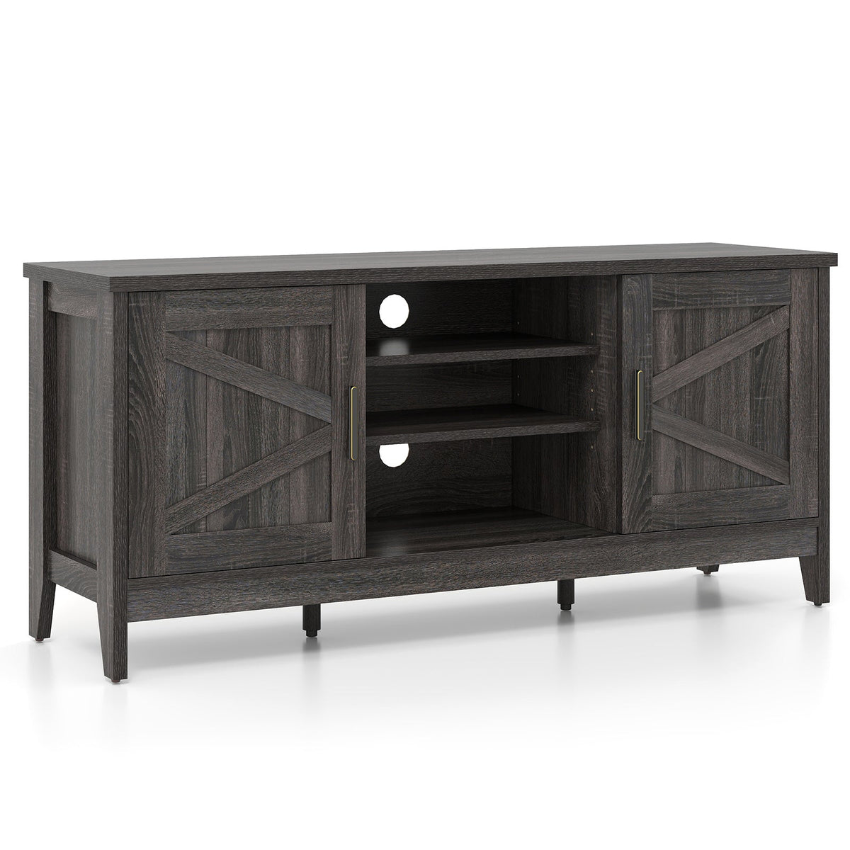 Farmhouse TV Stand for TVs up to 65 Inch Entertainment Center with 2 Storage Cabinets-Gray