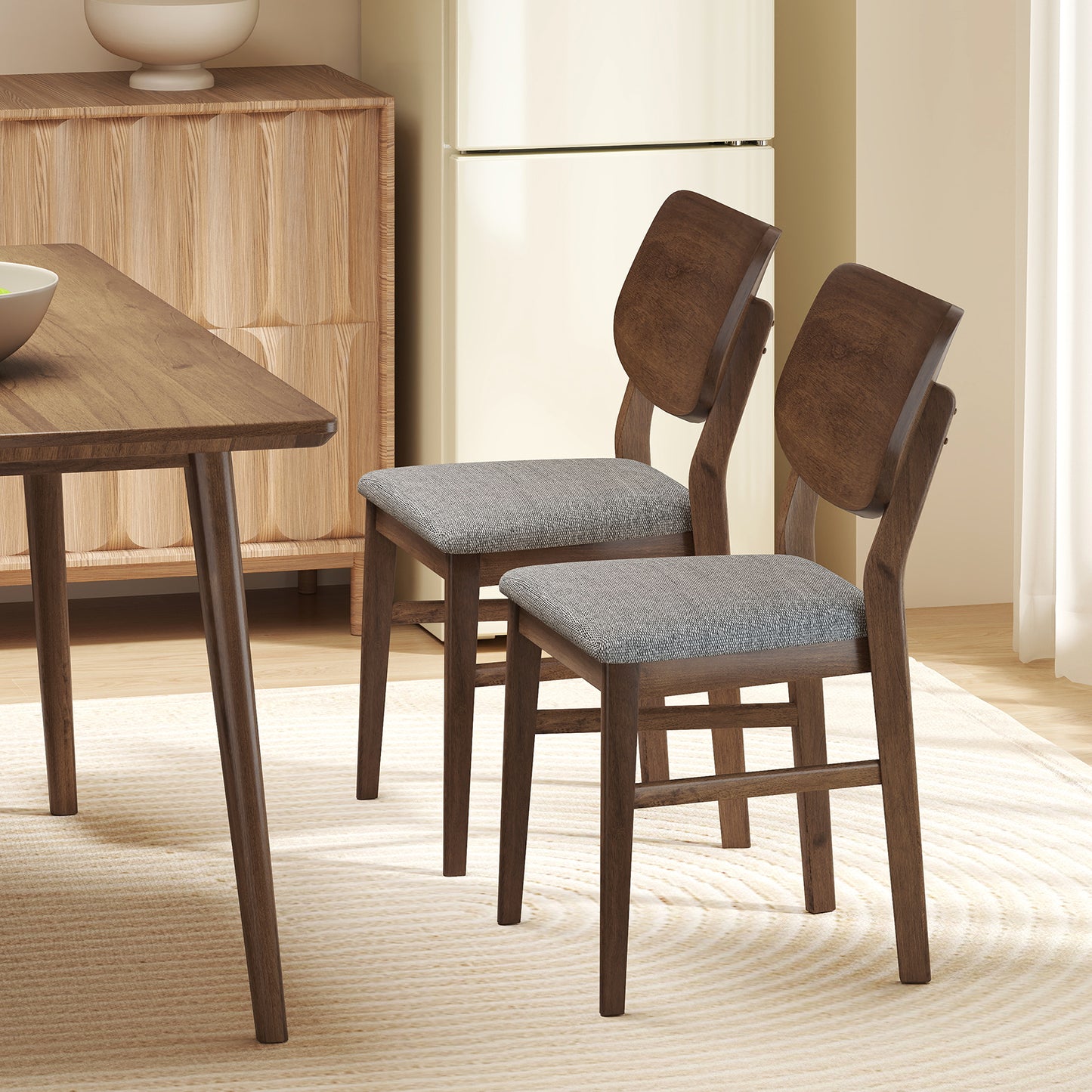 Upholstered Dining Chairs Set of 2 with Rubber Wood Frame