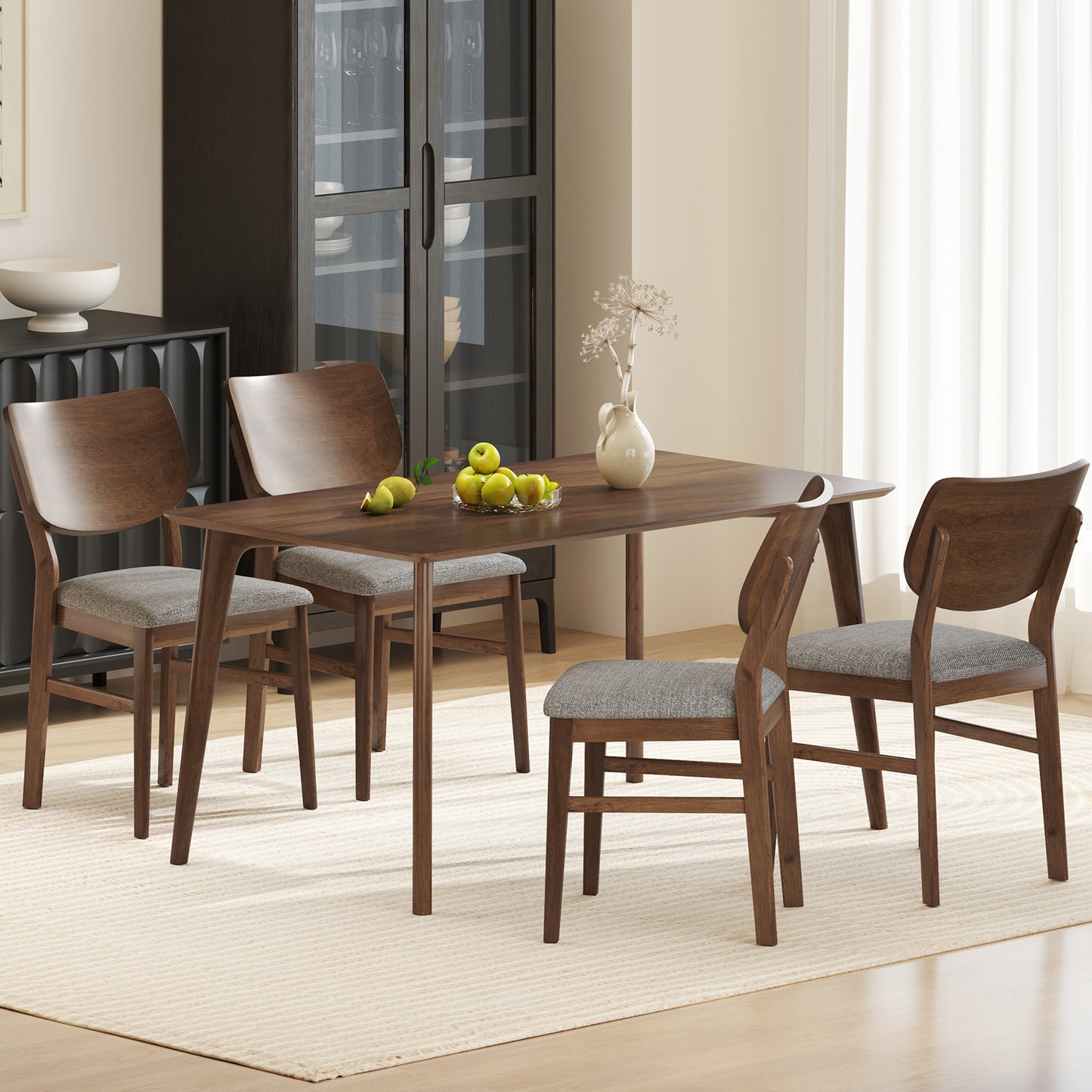 Upholstered Dining Chairs Set of 2 with Rubber Wood Frame