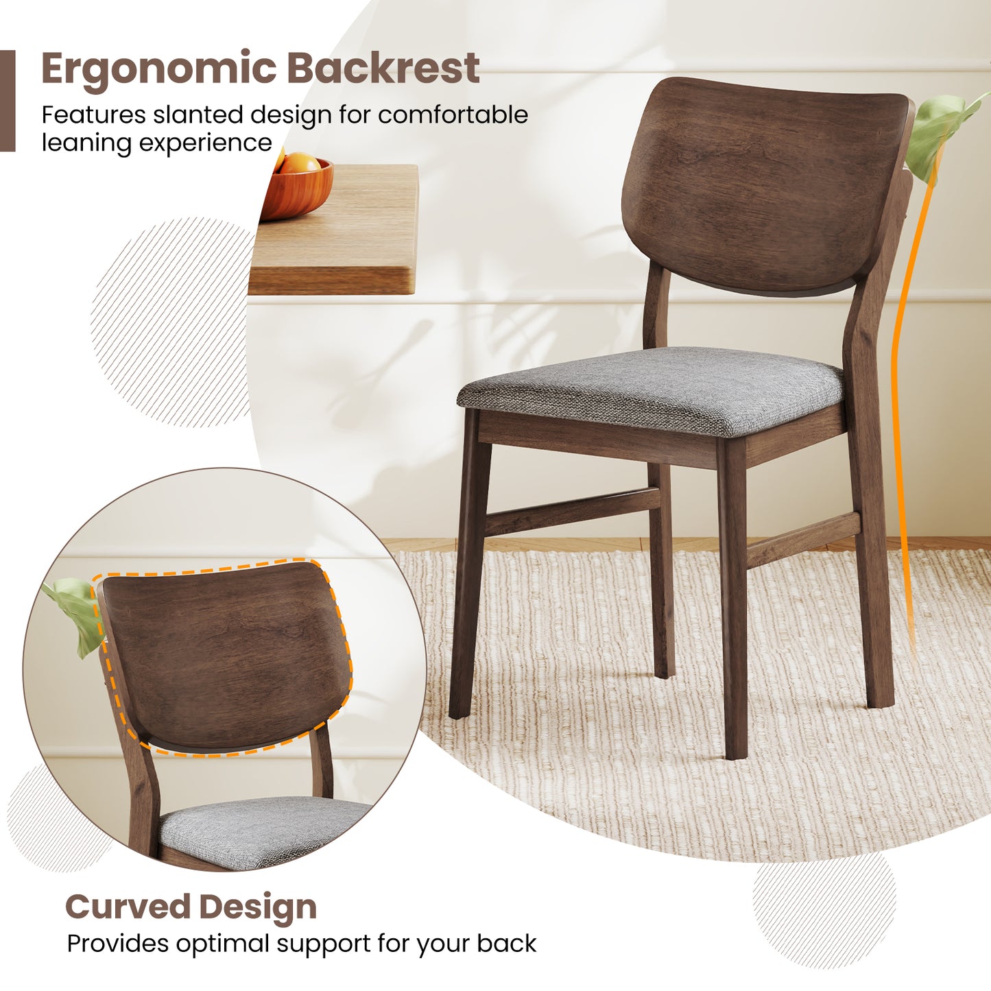 Upholstered Dining Chairs Set of 2 with Rubber Wood Frame