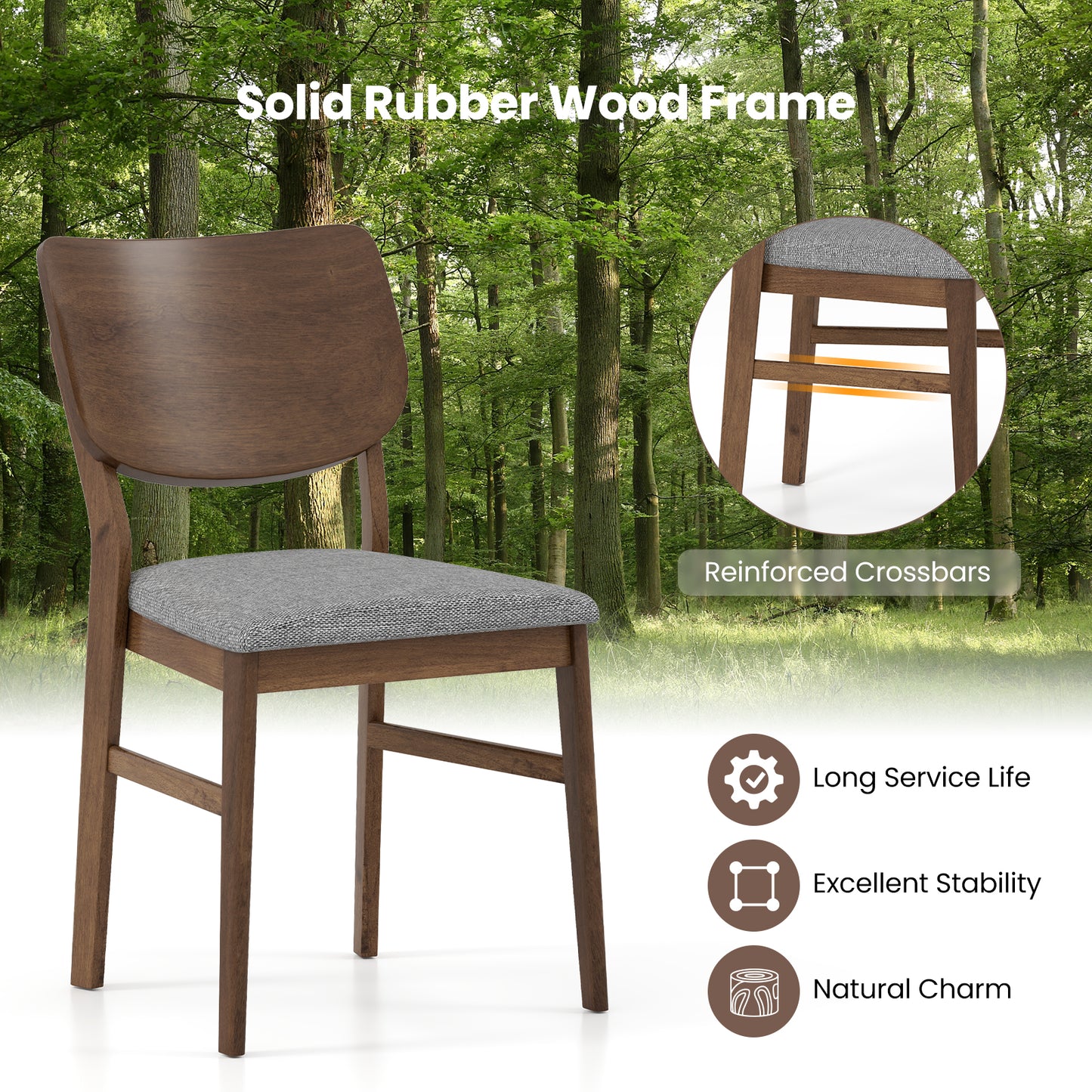 Upholstered Dining Chairs Set of 2 with Rubber Wood Frame