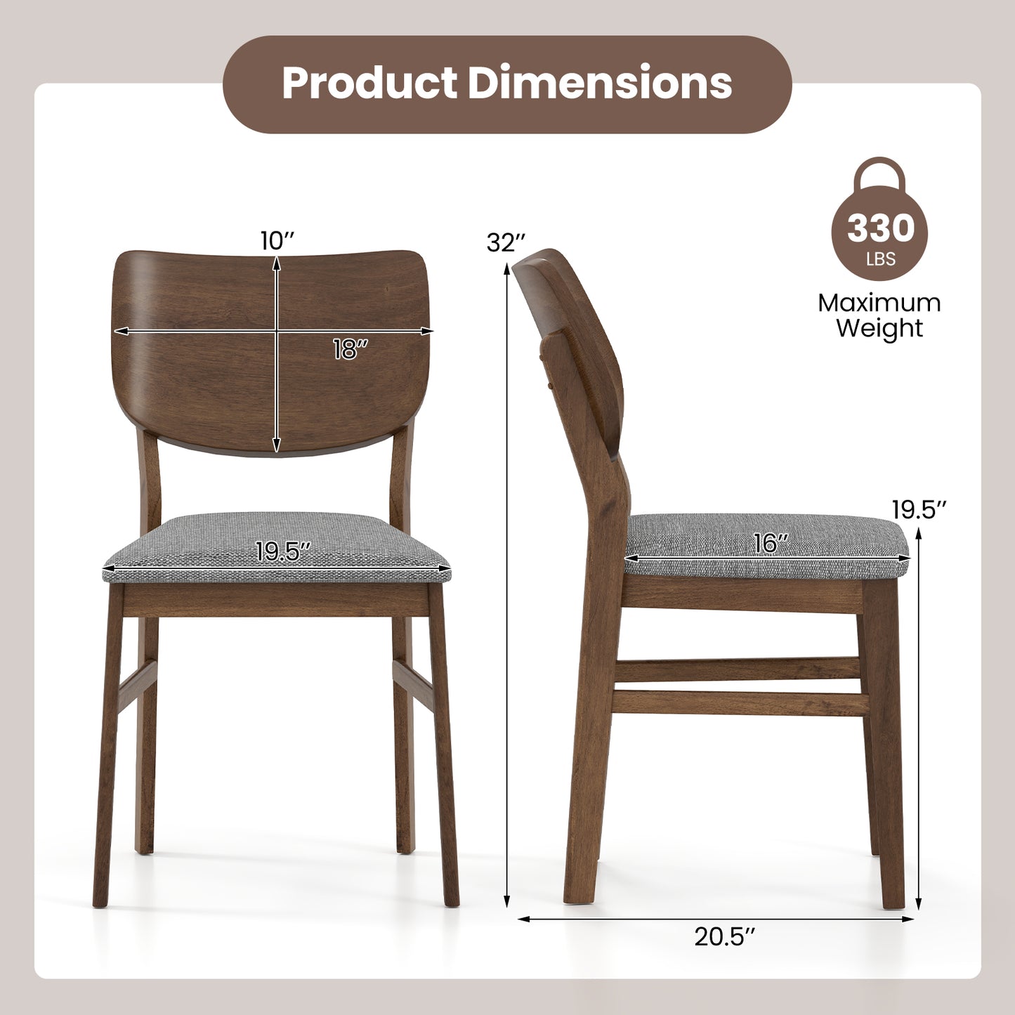 Upholstered Dining Chairs Set of 2 with Rubber Wood Frame