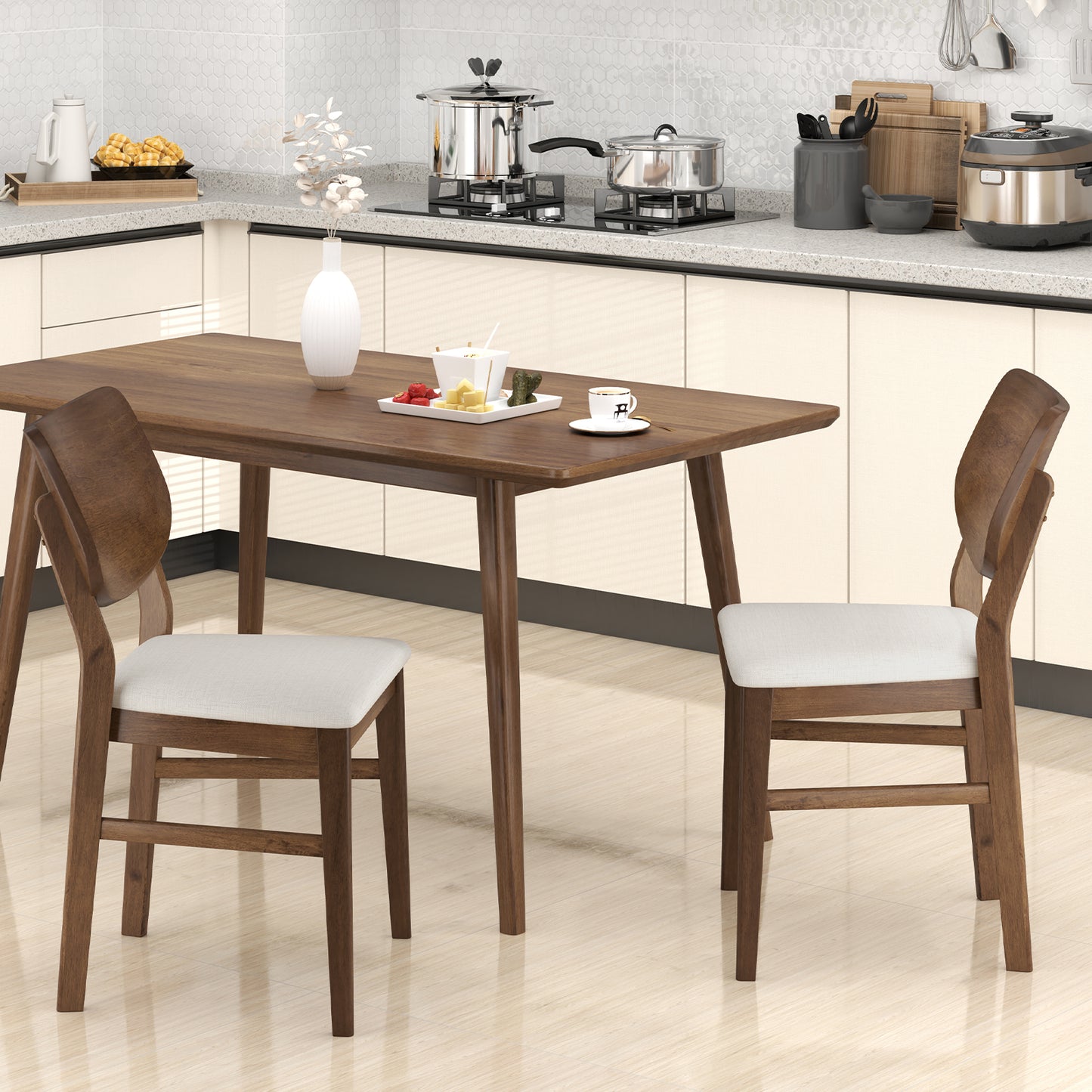 Upholstered Dining Chairs Set of 2 with Rubber Wood Frame