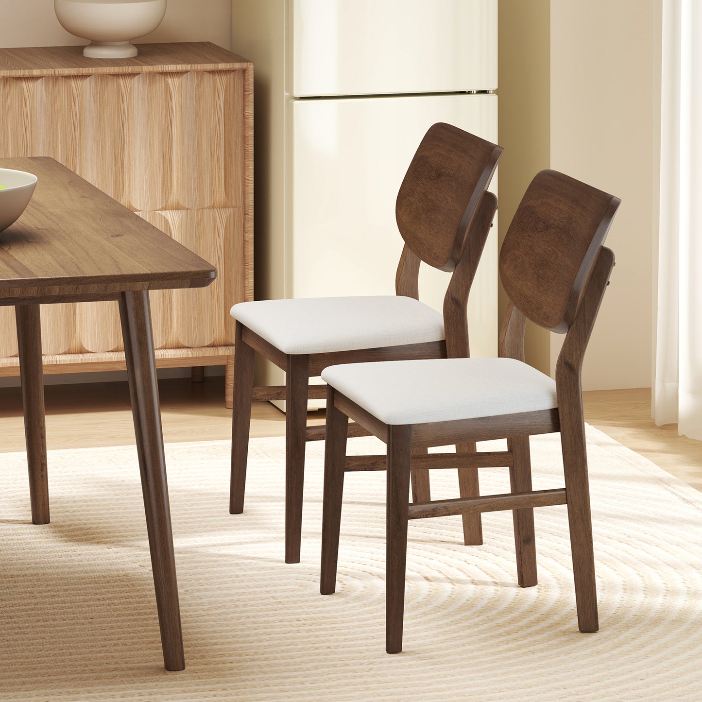 Upholstered Dining Chairs Set of 2 with Rubber Wood Frame