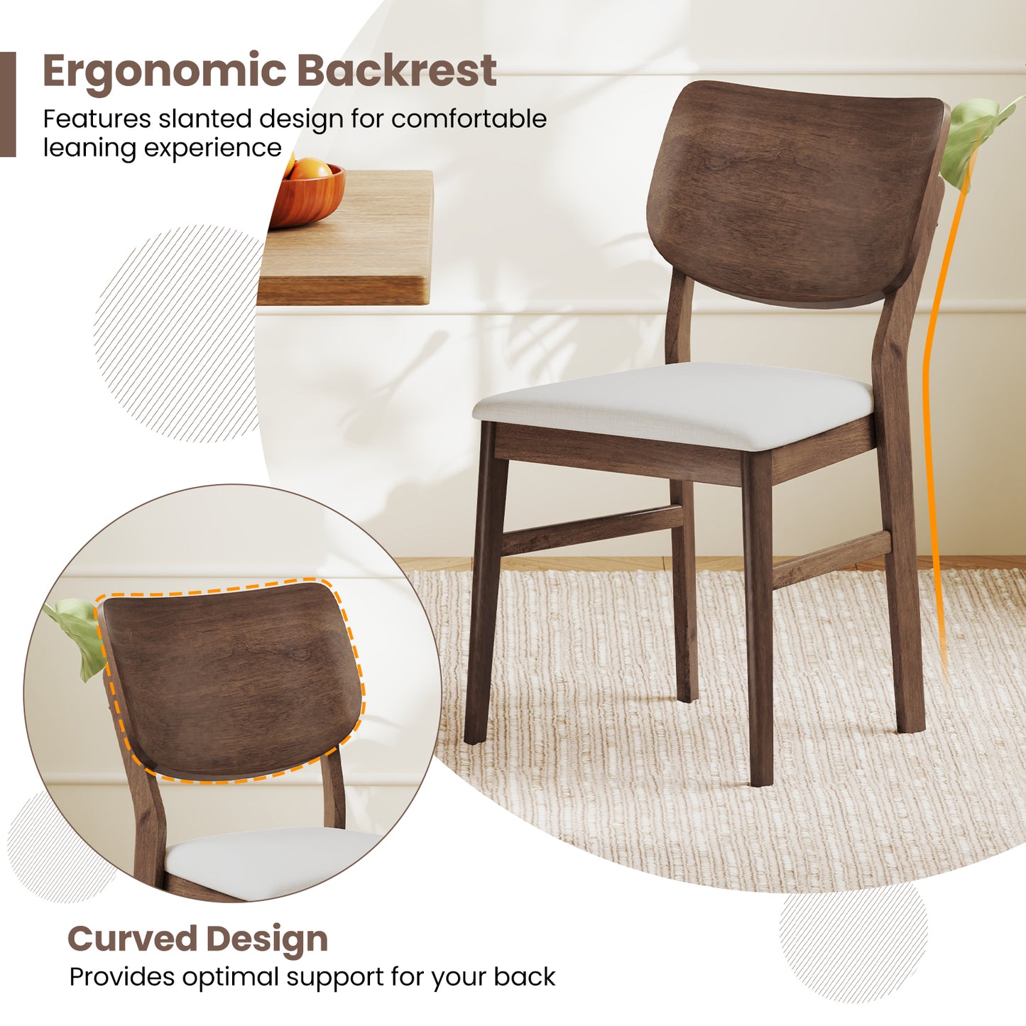 Upholstered Dining Chairs Set of 2 with Rubber Wood Frame