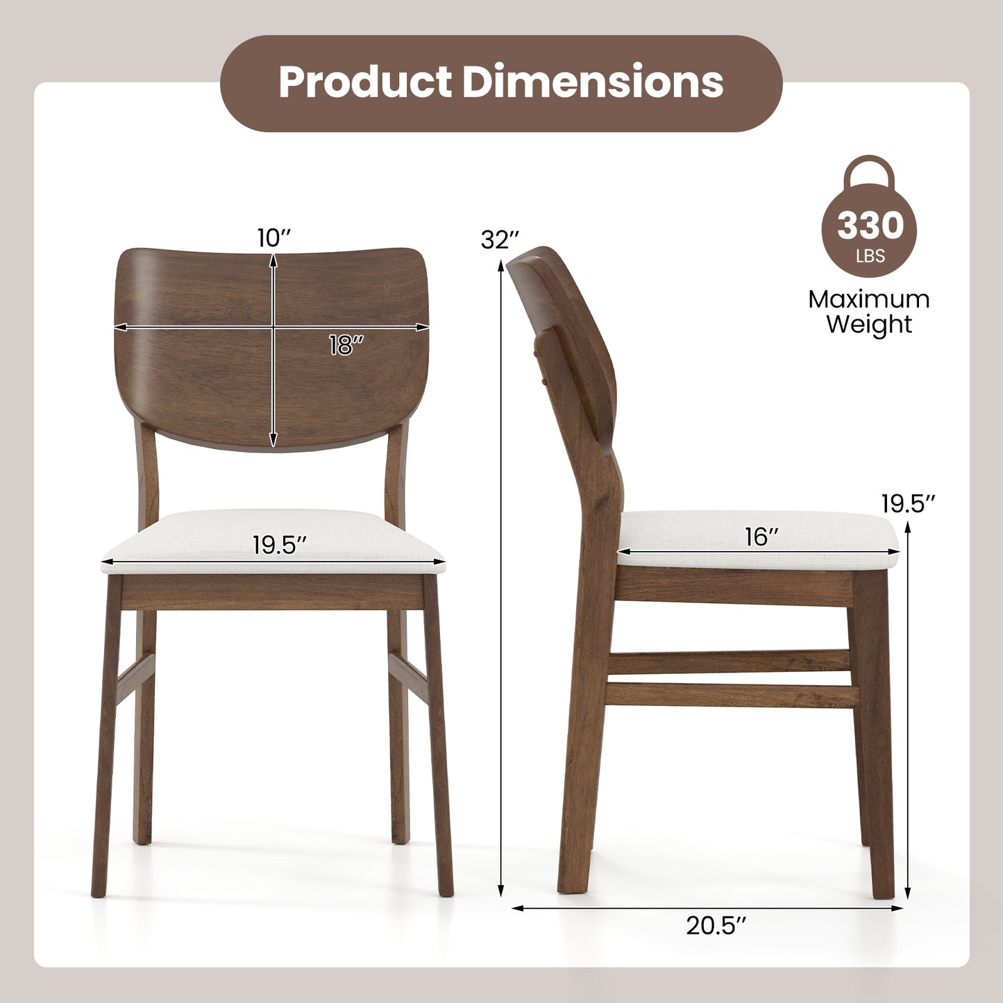 Upholstered Dining Chairs Set of 2 with Rubber Wood Frame