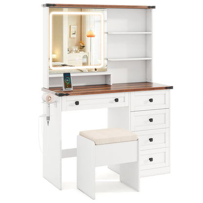 Farmhouse Vanity Set with Lighted Mirror and Storage