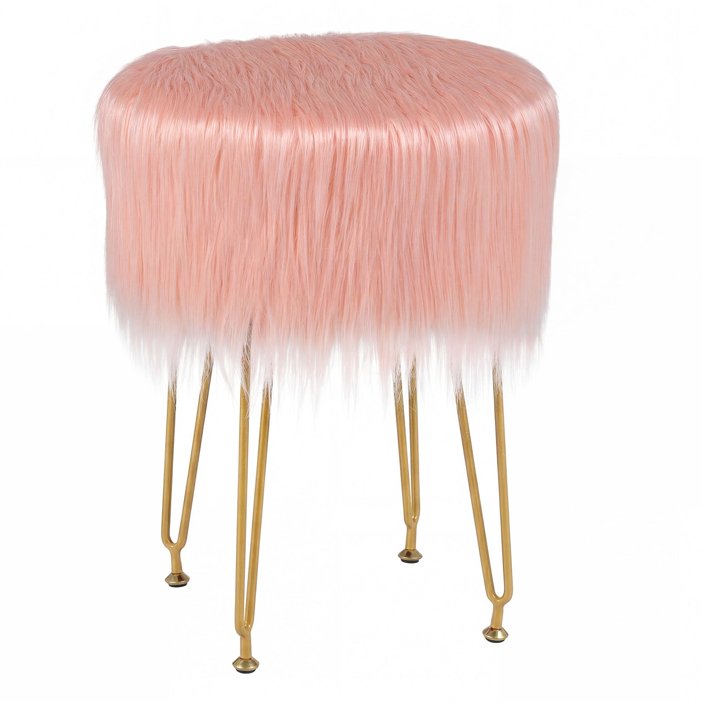 Faux Fur Vanity Stool with Metal Legs - 19.5" Height