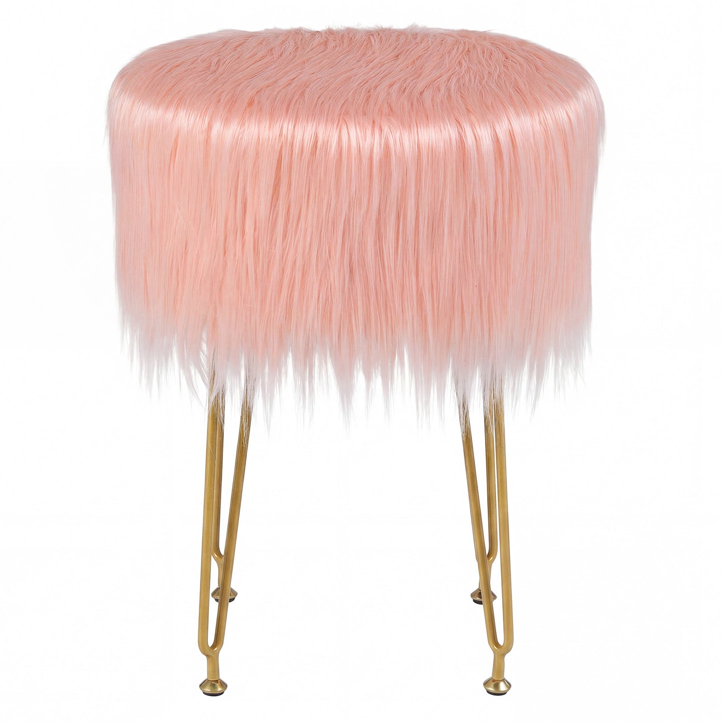 Faux Fur Vanity Stool with Metal Legs - 19.5" Height