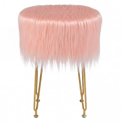 Faux Fur Vanity Stool with Metal Legs - 19.5" Height