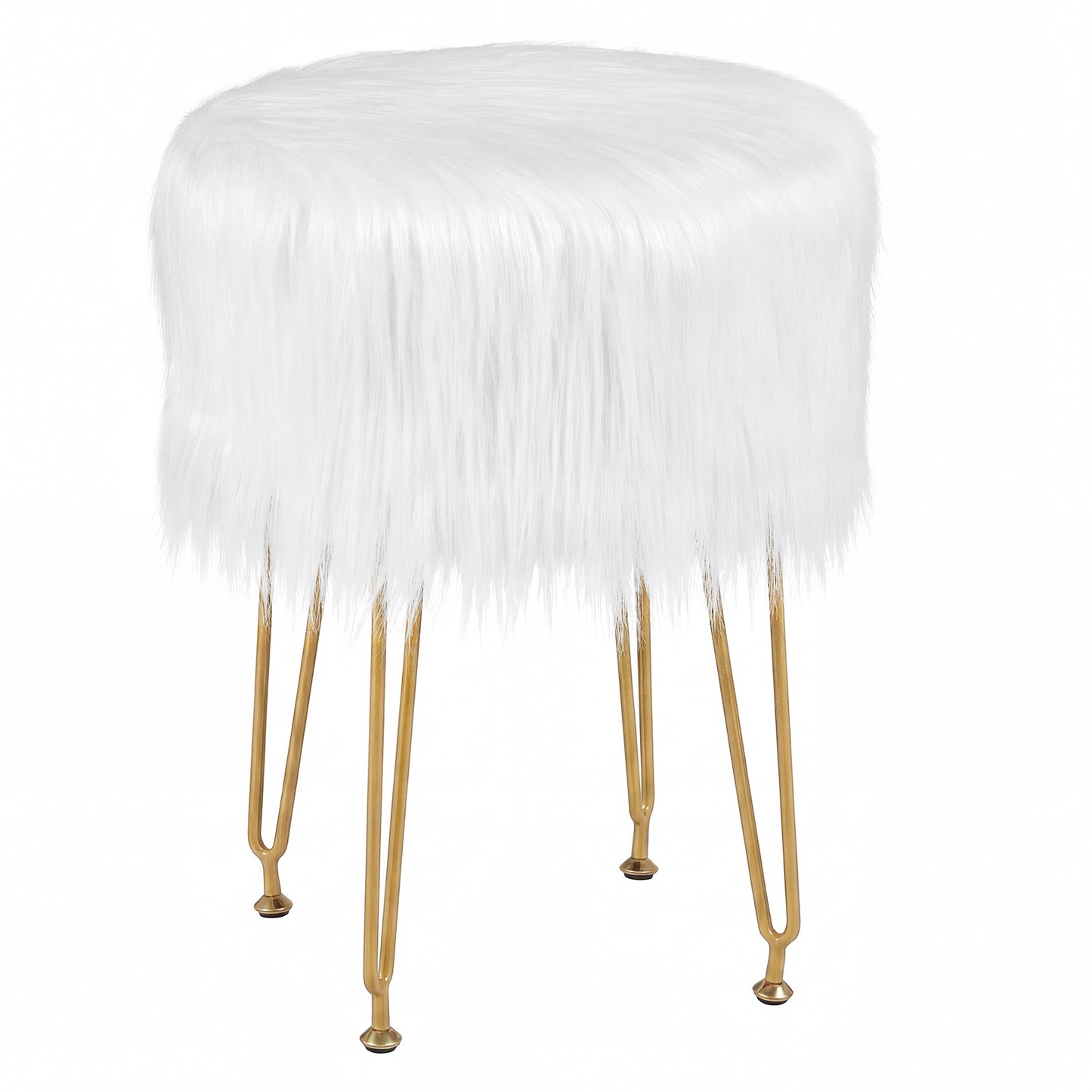 Faux Fur Vanity Stool with Metal Legs - 19.5" Height