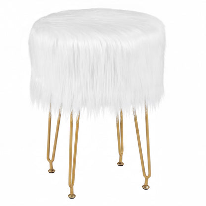 Faux Fur Vanity Stool with Metal Legs - 19.5" Height