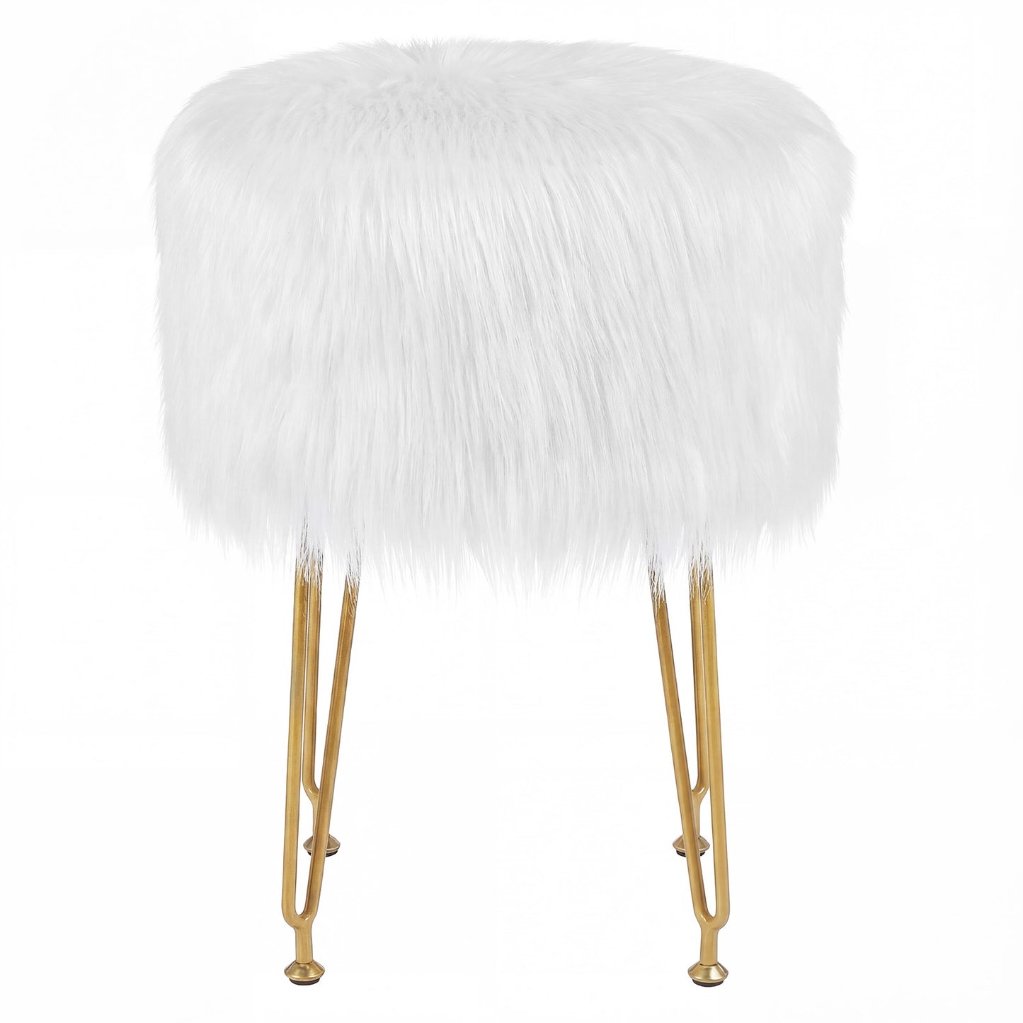 Faux Fur Vanity Stool with Metal Legs - 19.5" Height