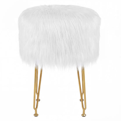 Faux Fur Vanity Stool with Metal Legs - 19.5" Height