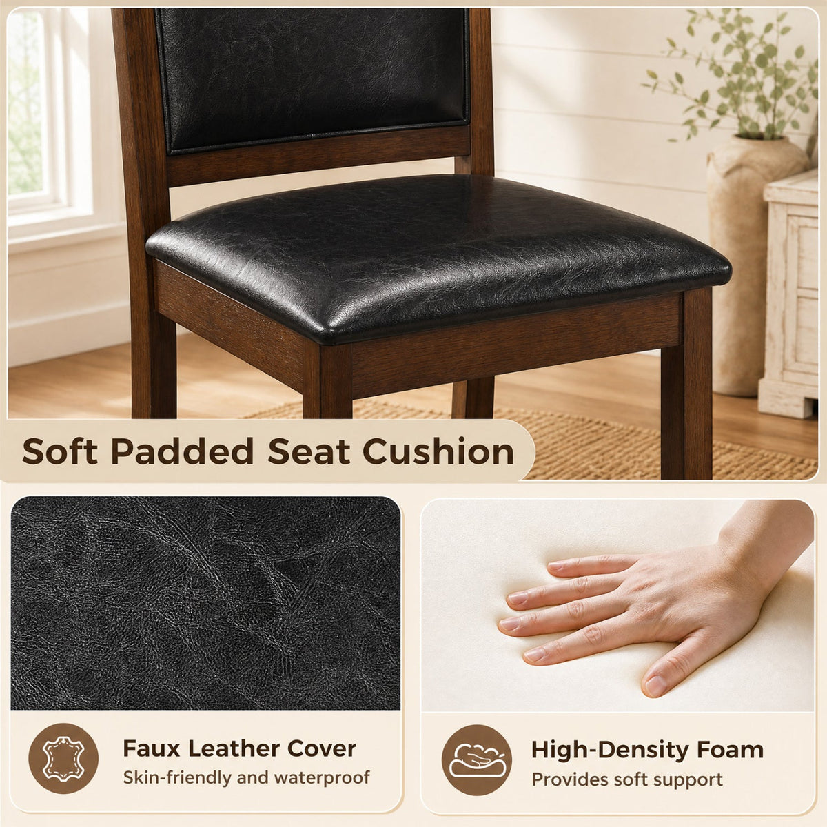 Faux Leather Dining Chairs Set of 2 - Walnut Finish