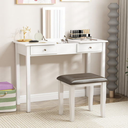 Faux Leather Vanity Stool Set of 2 - Gray and White