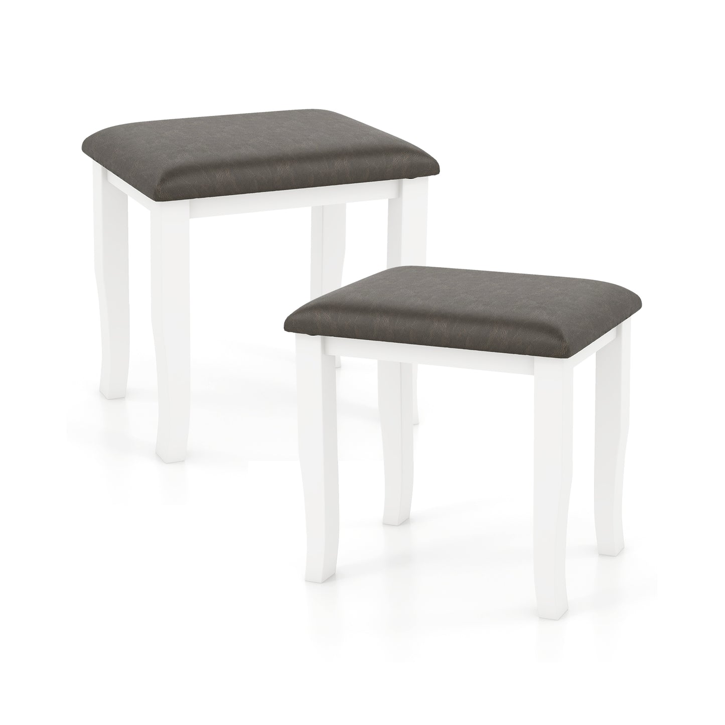 Faux Leather Vanity Stool Set of 2 - Gray and White