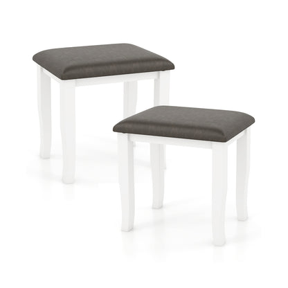 Faux Leather Vanity Stool Set of 2 - Gray and White