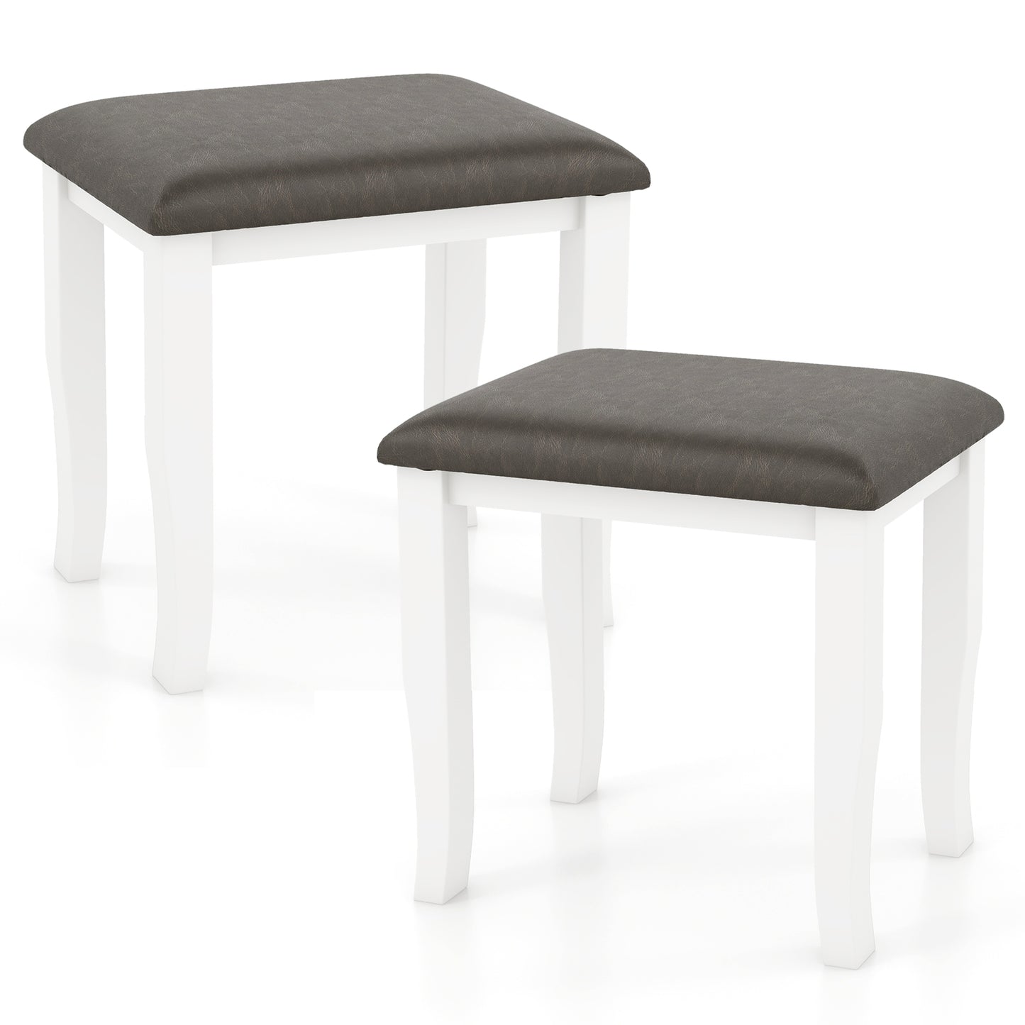 Faux Leather Vanity Stool Set of 2 - Gray and White