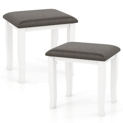Faux Leather Vanity Stool Set of 2 - Gray and White