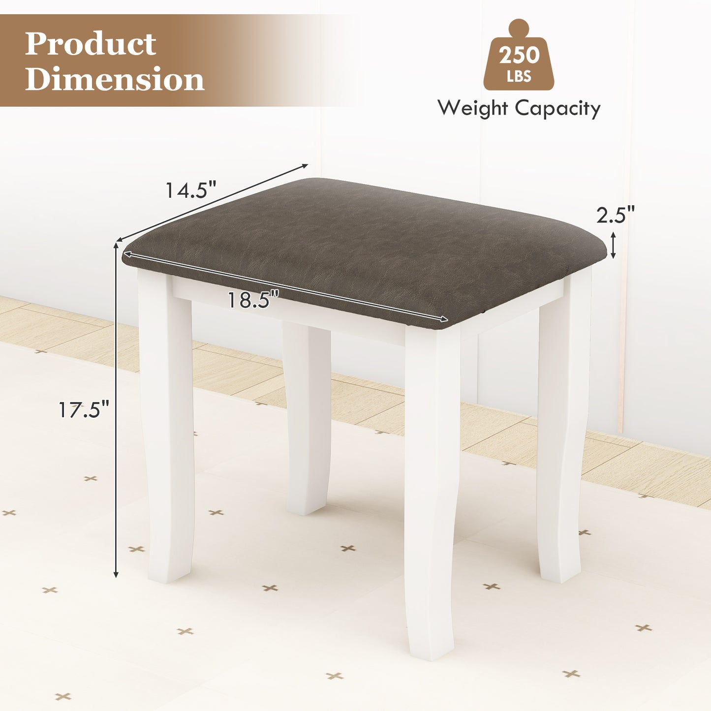 Faux Leather Vanity Stool Set of 2 - Gray and White