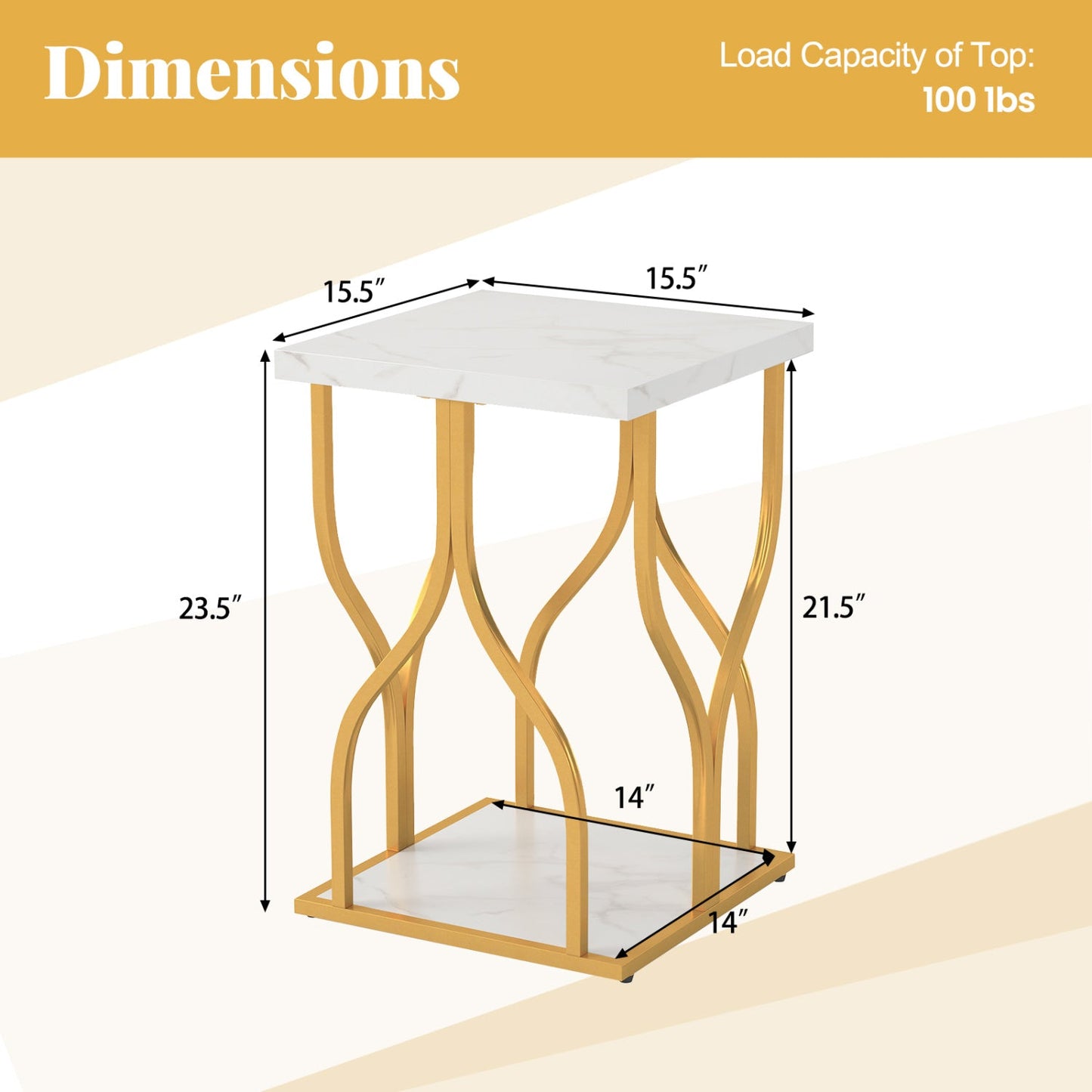 Faux Marble Bedside Night Stand with Petal-Inspired Metal Frame