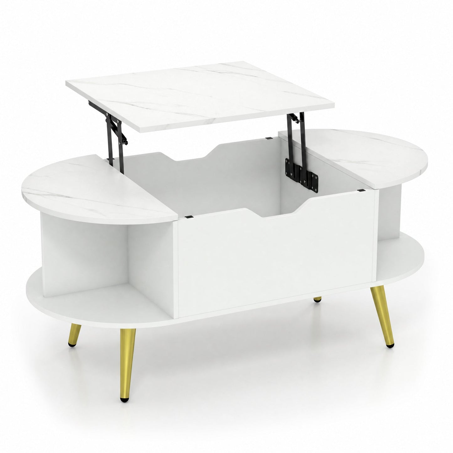 Lift Top Coffee Table with Hidden Compartment and Shelves