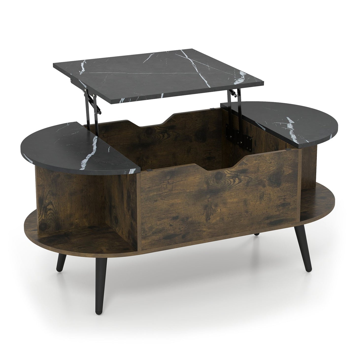 Lift Top Coffee Table with Hidden Compartment and Shelves