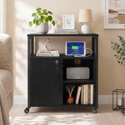 Mobile File Cabinet with Charging Station on Wheels