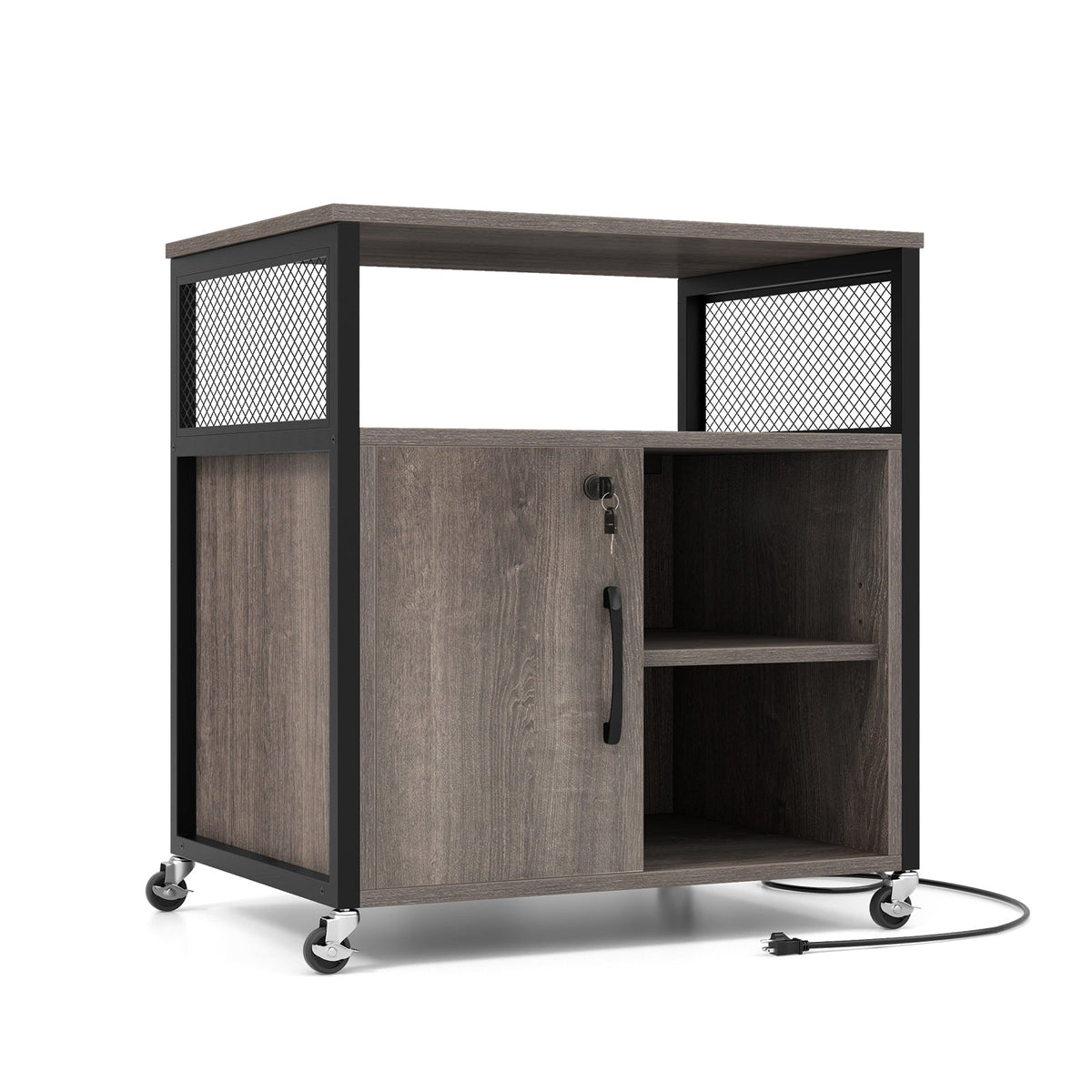 File Cabinet on Wheels with Charging Station and Cable Management Hole
