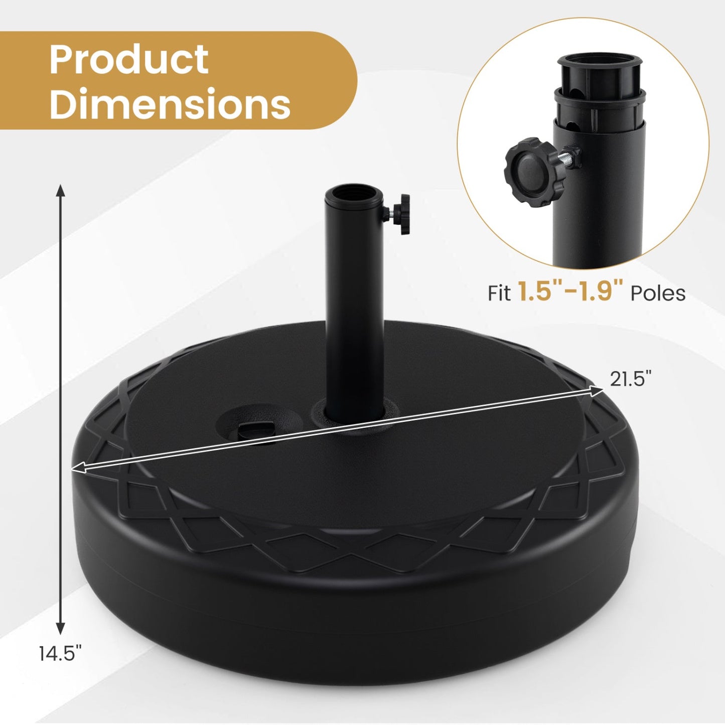 Fillable Umbrella Base 90 LBS Heavy Duty Sand Filled Round Market Umbrella Stand-Black