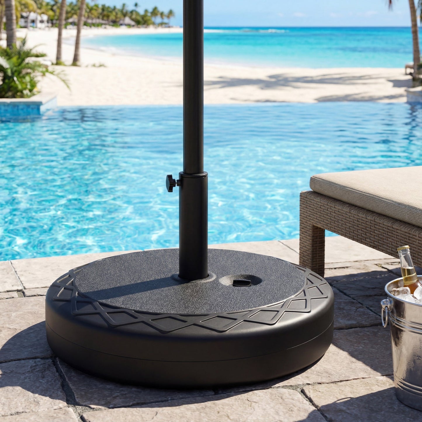 Fillable Umbrella Base 90 LBS Heavy Duty Sand Filled Round Market Umbrella Stand-Black