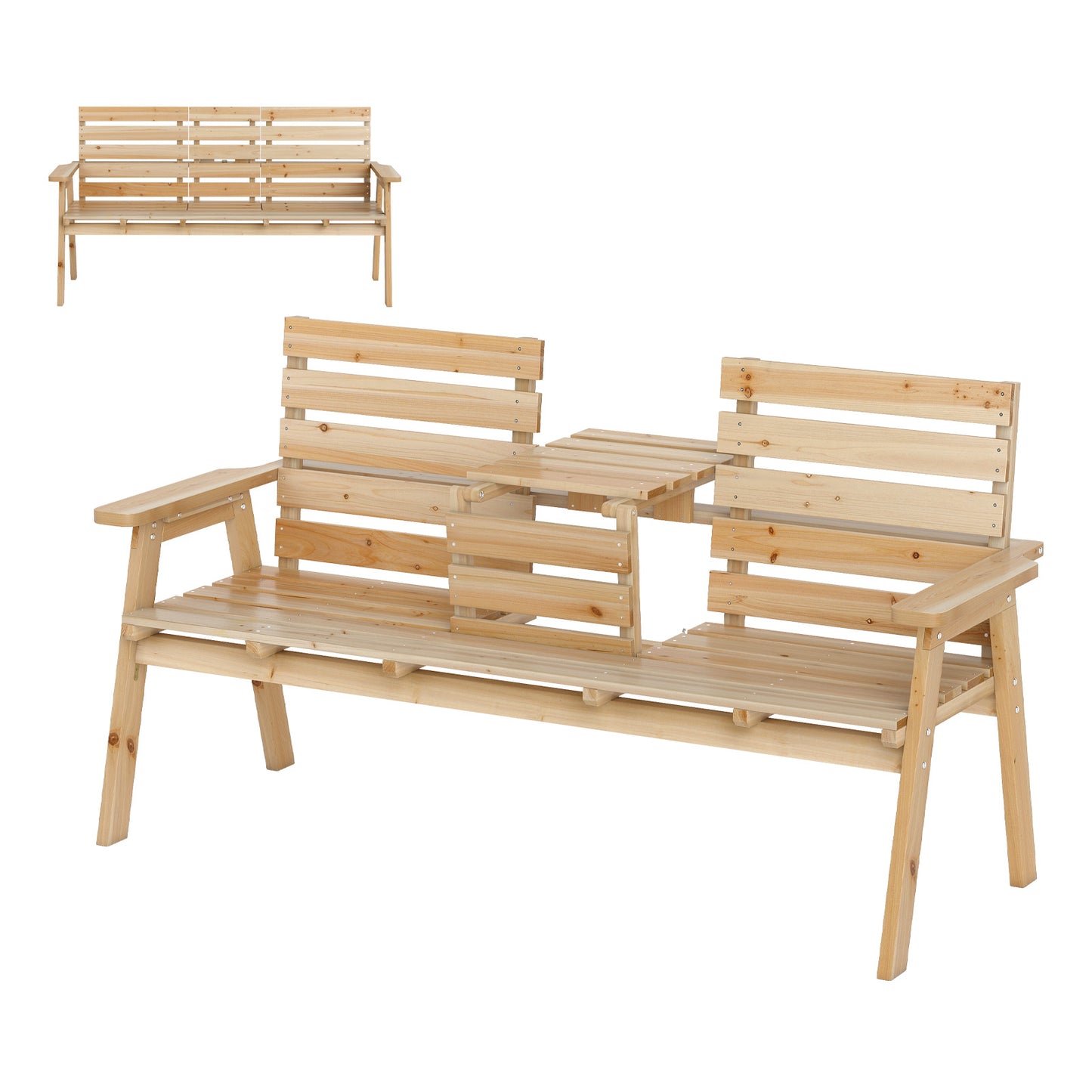 Foldable Outdoor Bench with Middle Table, Fir Wood