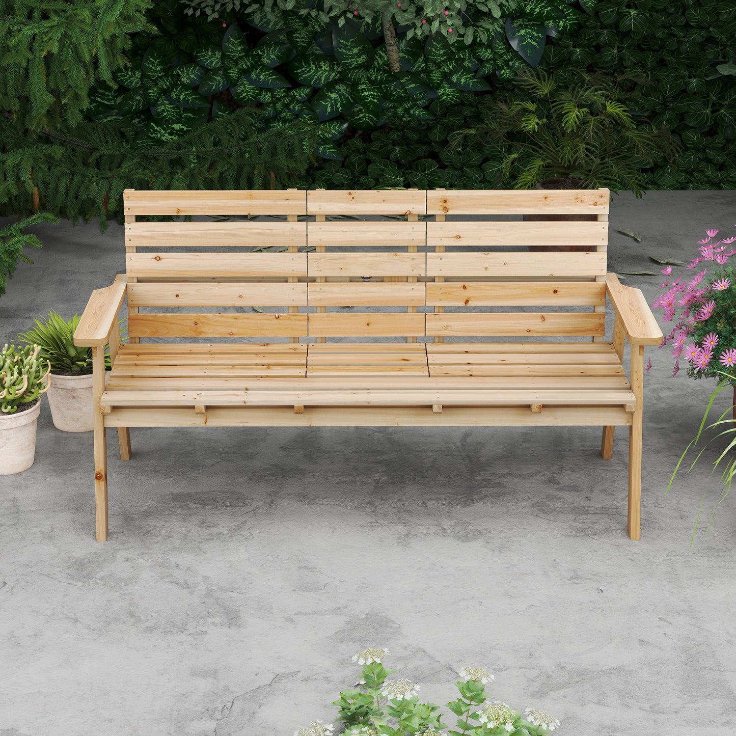 Foldable Outdoor Bench with Middle Table, Fir Wood