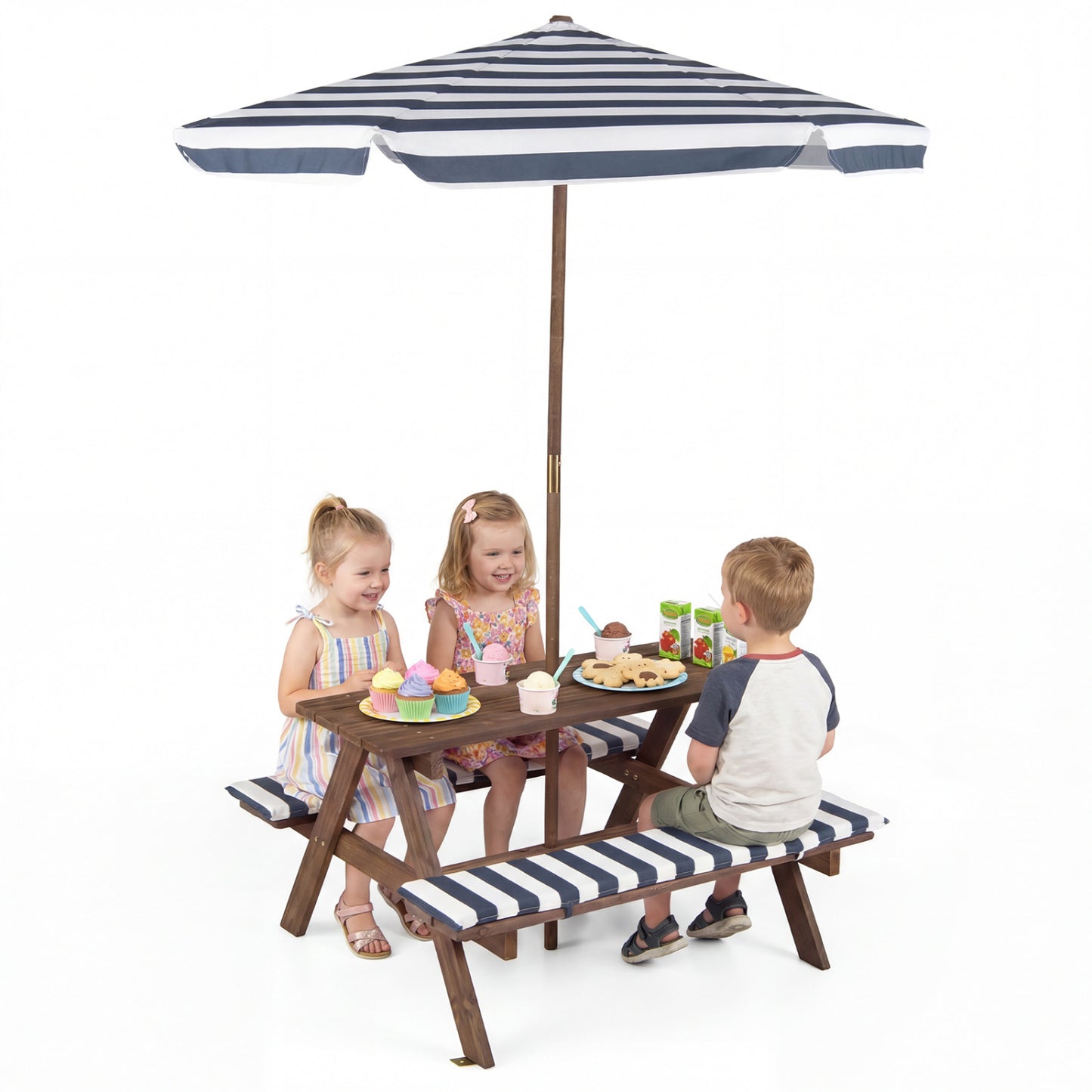 Kids Picnic Table with Benches and Umbrella - Fir Wood