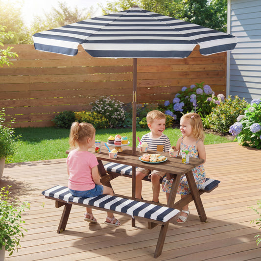 Kids Picnic Table with Benches and Umbrella - Fir Wood