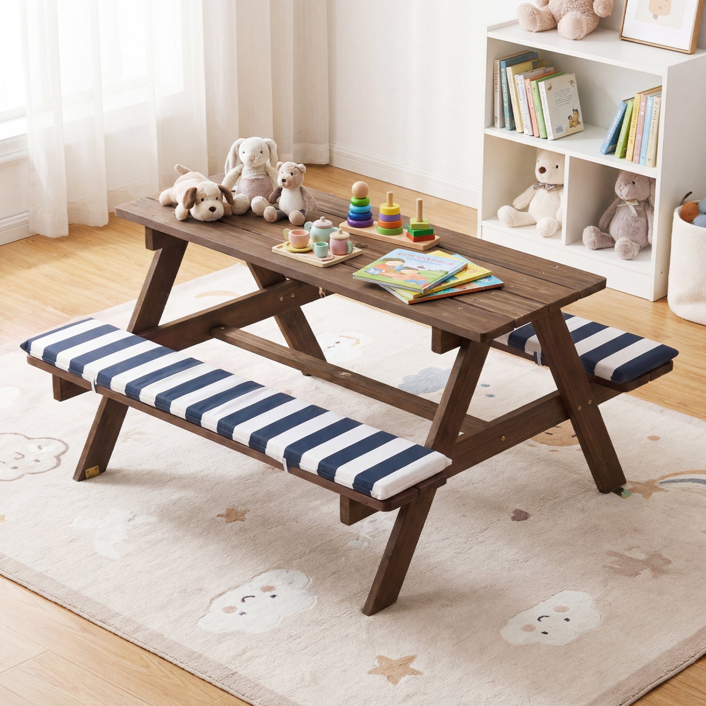Kids Picnic Table with Benches and Umbrella - Fir Wood