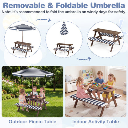 Kids Picnic Table with Benches and Umbrella - Fir Wood