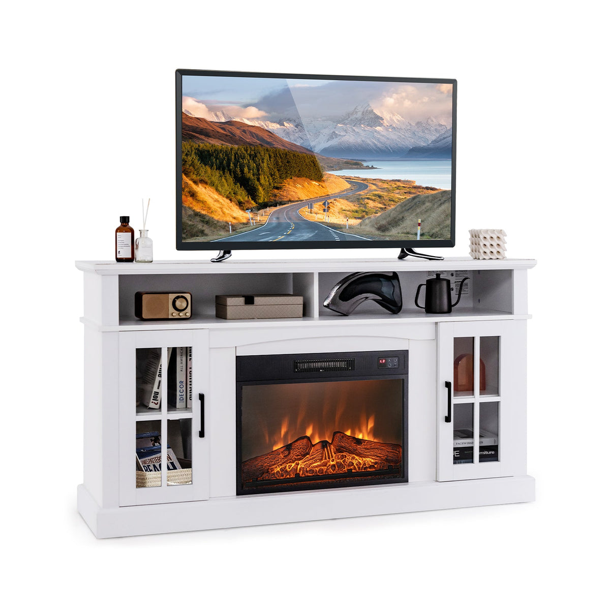 Fireplace TV Stand for TVs Up to 65 Inch with Side Cabinets and Remote Control